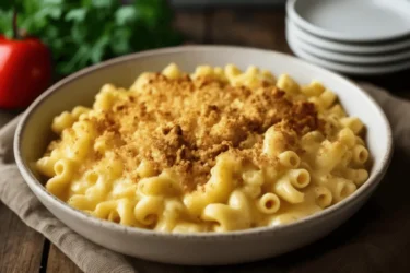 Macarrão com queijo cremoso.