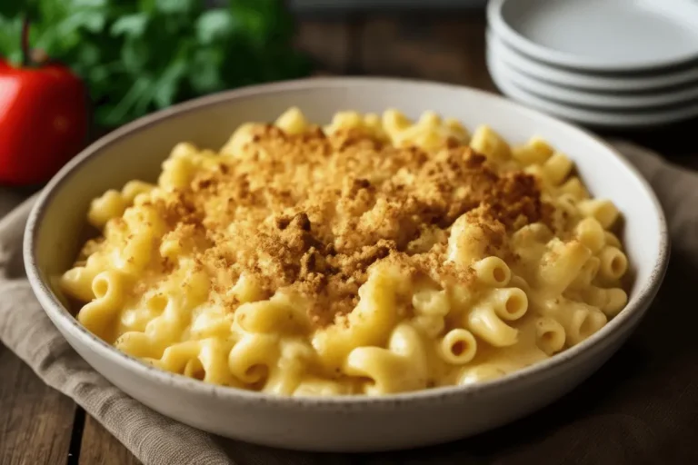 Macarrão com queijo cremoso.